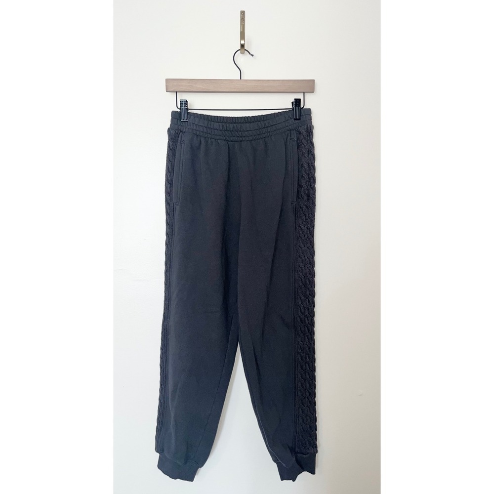 AERIE Cable Knit High Waist Jogger Sweatpants Charcoal Gray Pockets Women |‎ MED